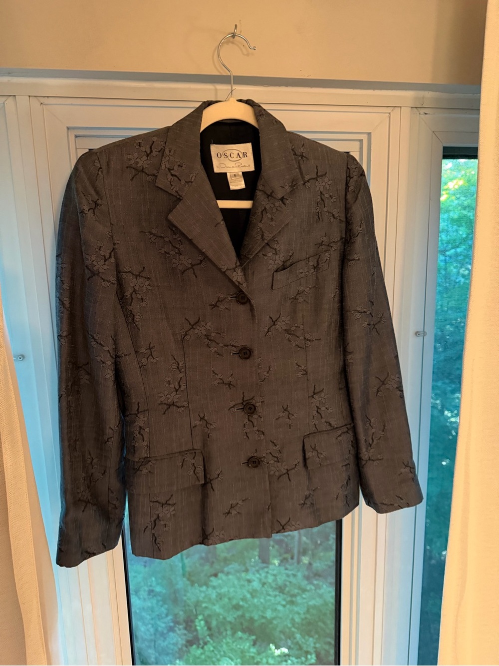 Oscar de la Renta Charcoal Embroidered Blazer